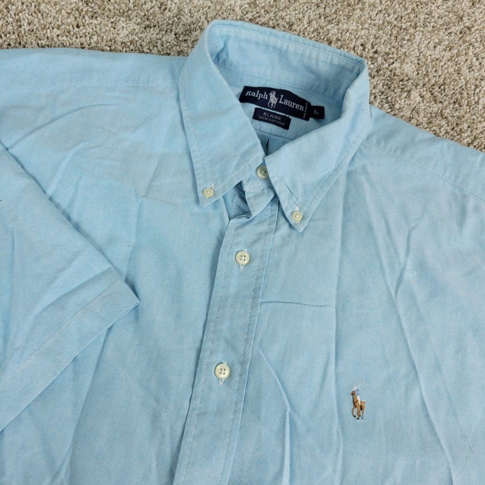 Vintage Ralph Lauren Blaire Mens Large Blue Flesh‎ Pony Button Down Short Sleeve